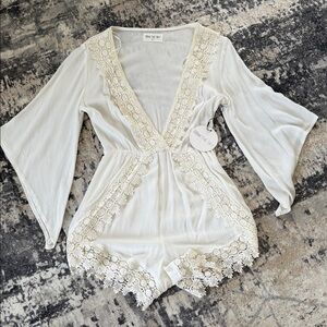 White Lace Trim Romper
